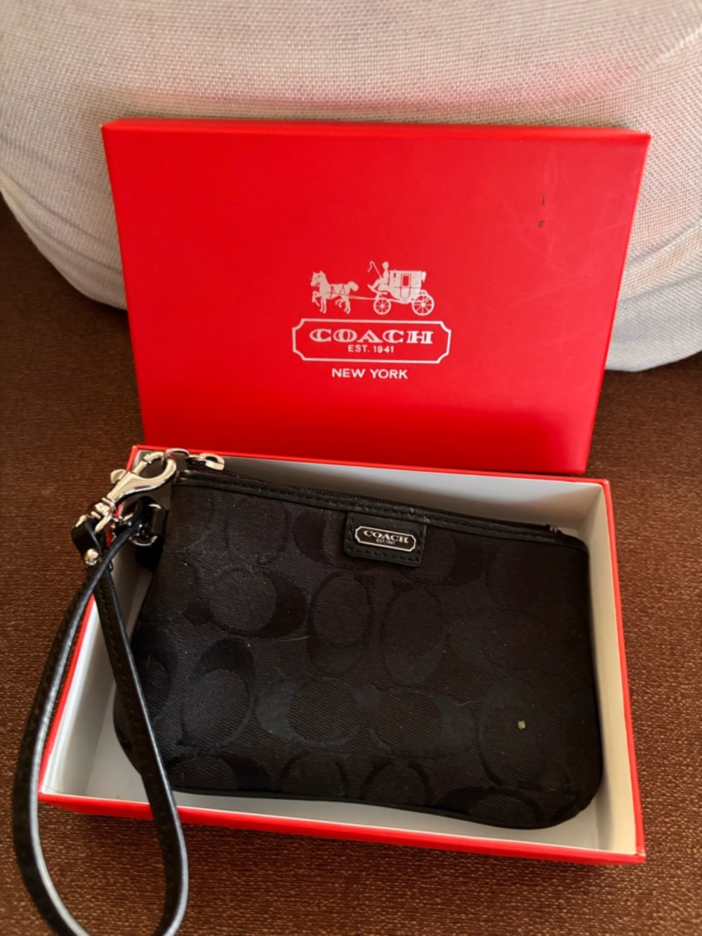 Coach Black Signature Canvas Wristlet with Leather Trim